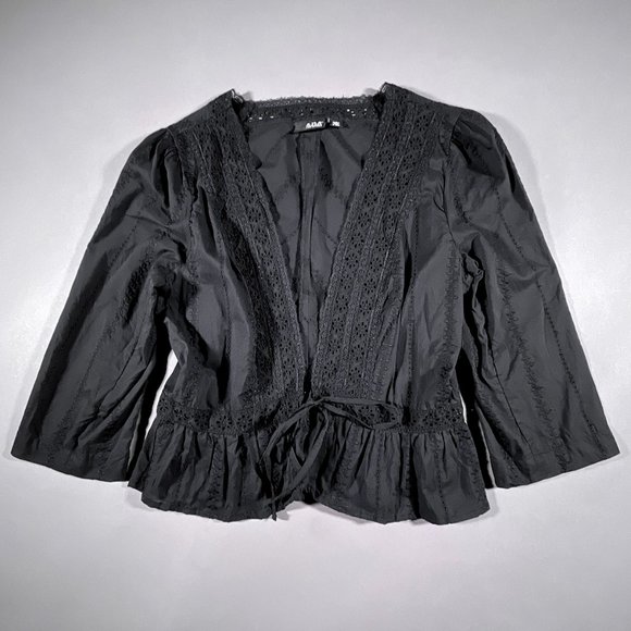 A.N.A. Black Top with Eyelets Front Tie Closure Size Small - Picture 2 of 15